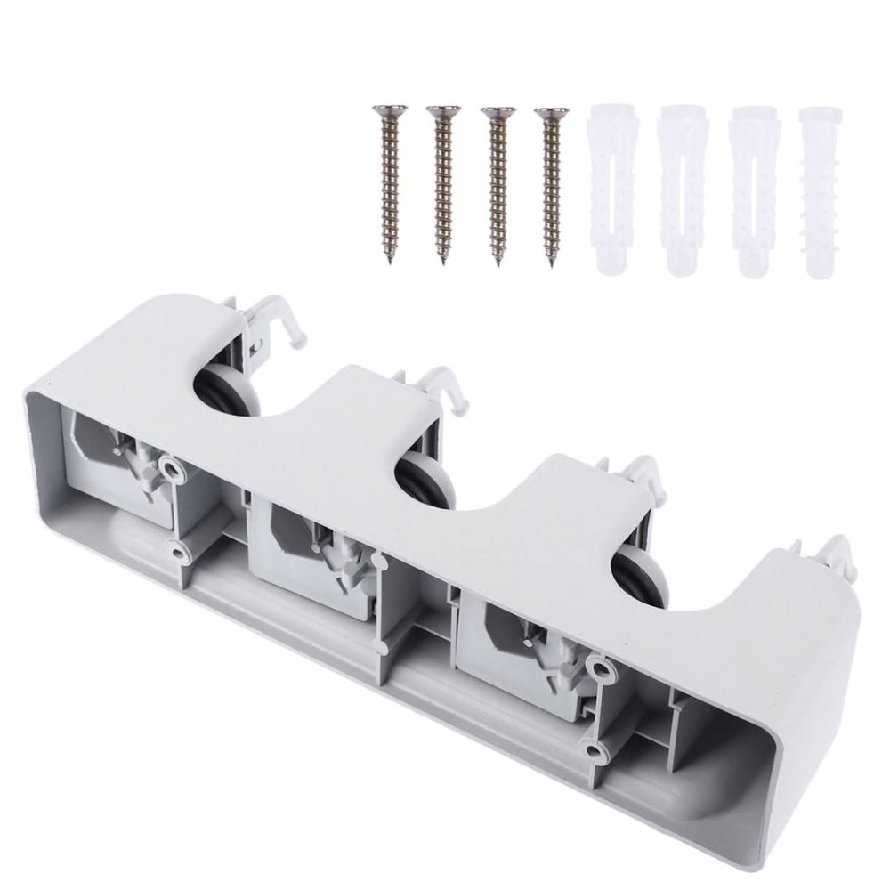 PRETYZOOM Practical Mop Holder and Cleaning Tools Organizer Grey Rack with Hooks for Efficient Bathroom Storage and Easy Installation
