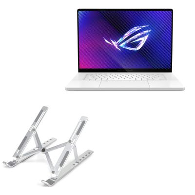 BoxWave Stand and Mount Compatible with ASUS ROG Zephyrus G16 (2024) - Compact QuickSwitch Stand, Portable Multi Angle Viewing Foldable Riser - Metallic Silver