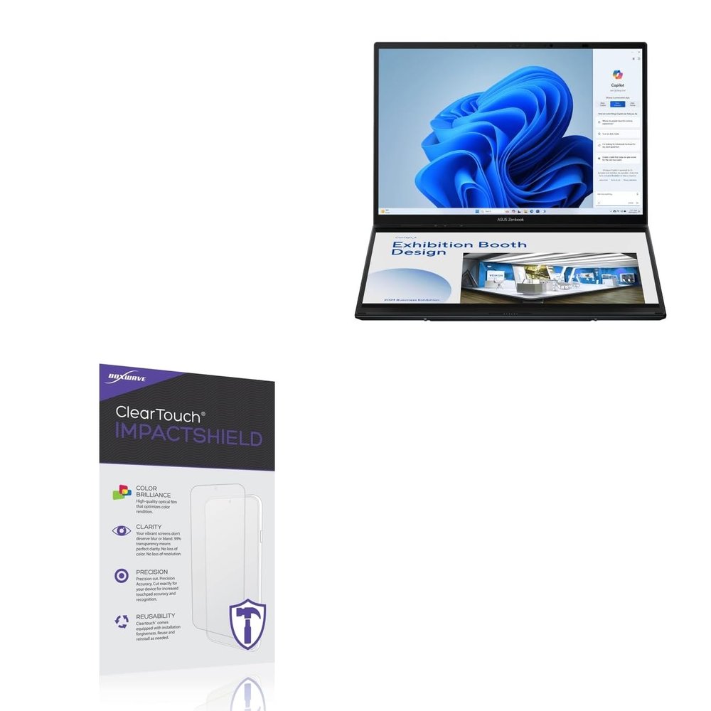 BoxWave Screen Protector Compatible with ASUS Zenbook Duo - ClearTouch ImpactShield (2-Pack), Impenetrable Screen Protector Flexible Film