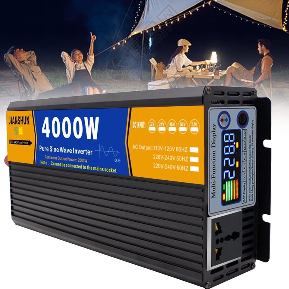 3000W 4000W 5000W Pure Sine Wave Inverter 12V 24V 48V 60V 72V to 110V 220V car Converter, with LED Display, AC UK Outlets, for Trucks,Camping, Laptop,Tablet,etc (Color : 4000w, Size : 12Vto220V)