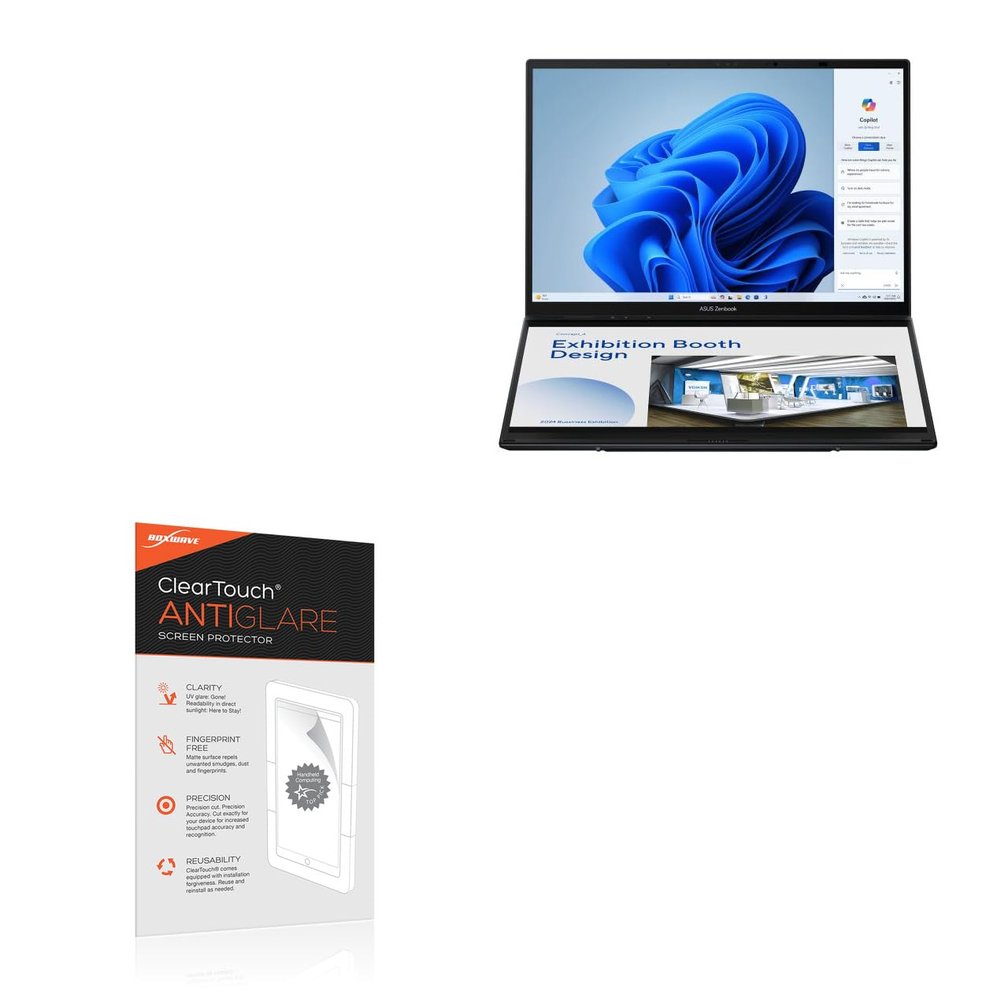 BoxWave Screen Protector Compatible with ASUS Zenbook Duo - ClearTouch Anti-Glare (2-Pack), Anti-Fingerprint Matte Film Skin