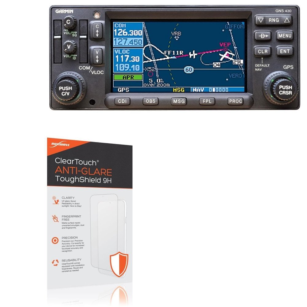 BoxWave Screen Protector Compatible with Garmin GNS 430 - ClearTouch Anti-Glare ToughShield 9H (2-Pack), Anti-Glare 9H Tough Flexible Film Screen Protector