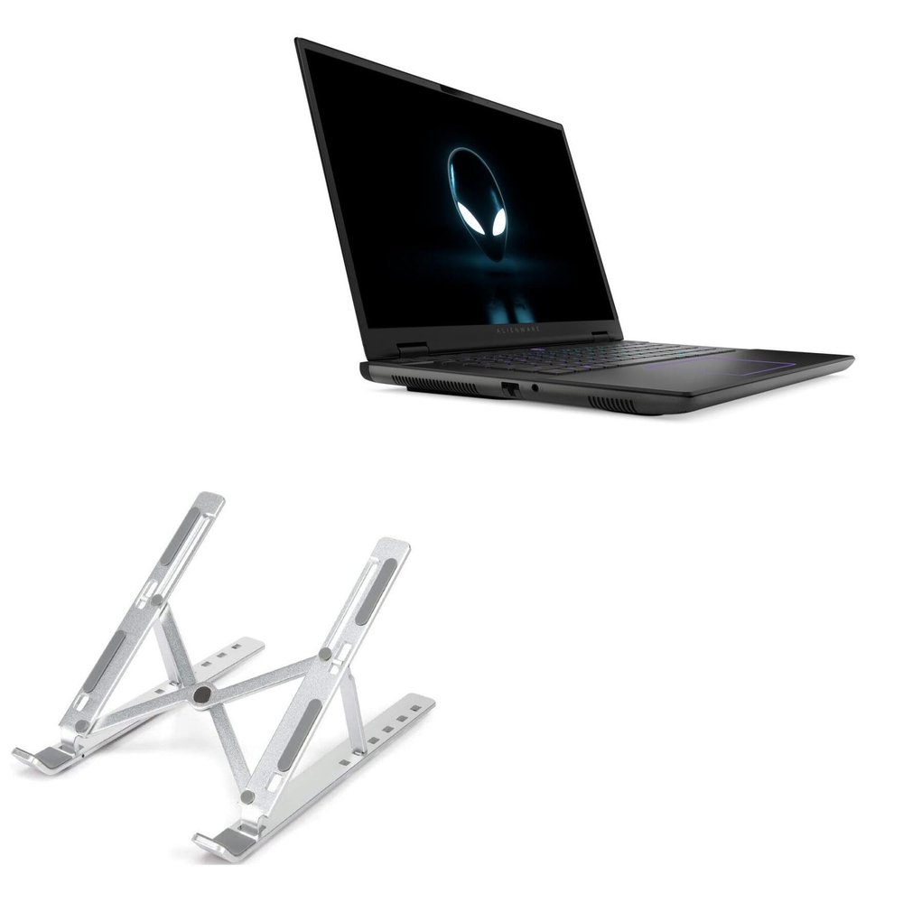 BoxWave Stand and Mount Compatible with Alienware m16 R2 - Compact QuickSwitch Stand, Portable Multi Angle Viewing Foldable Riser - Metallic Silver