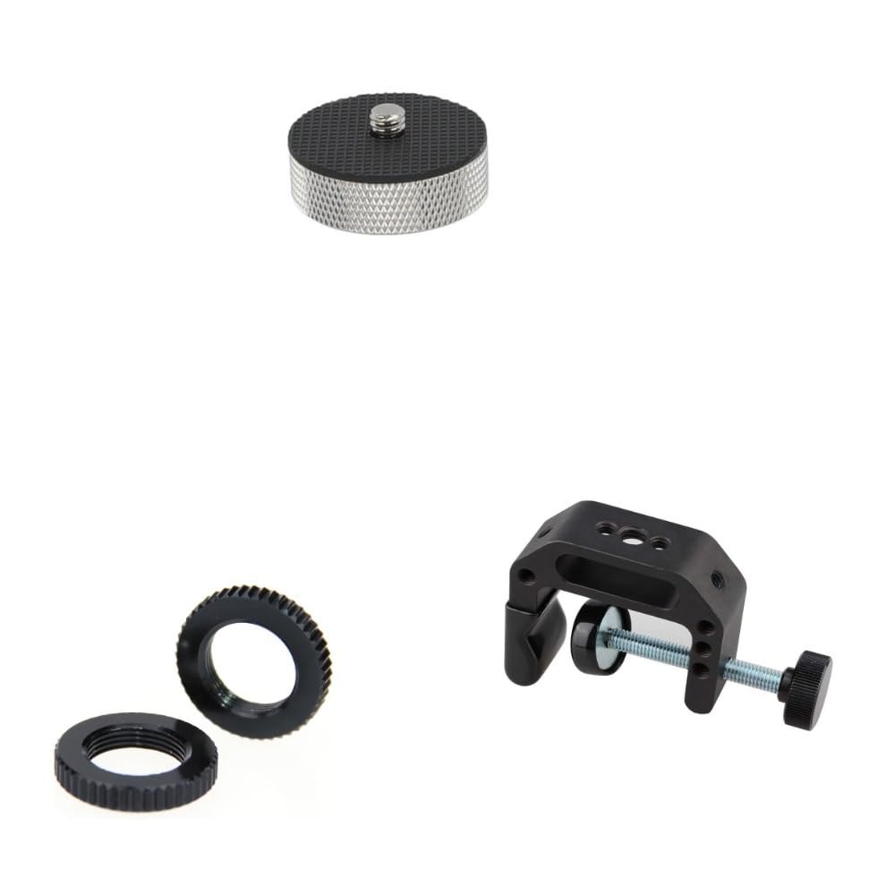 CAMVATE 3/8"-16 Female to 1/4"-20 Male Adapter + Universal C-Clamp + 5/8"-27 Dual Lock Nut