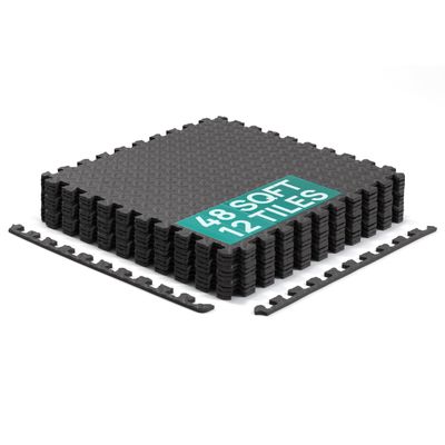 Yes4All EVA Interlocking Mats, Puzzle Floor Tiles, Foam Floor Padding with Border for Furniture, Home Space, Living Room, Garage 48 SQFT