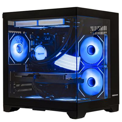 HOENGAGER Panorama Gaming PC Desktop - AMD Ryzen 7 5700X 3.4GHz, NVIDIA RTX 3050 6G, 16GB DDR4 RAM 3200, 1TB M.2 PCIE SSD, 650W PSU, 240mm AIO, 11AC Wi-Fi,Windows 11 64-bit Desktop Computer