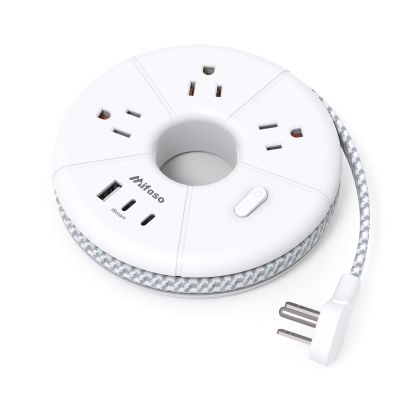 Flat Extension Cord, 5FT USB C Power Strip, Travel Power Strip - 3 AC 3 USB Ports (2 USB C) Desktop Charging Station, No Surge Protection for Cruise Ship Essentials, Dorm Room, Nightstand, Travel