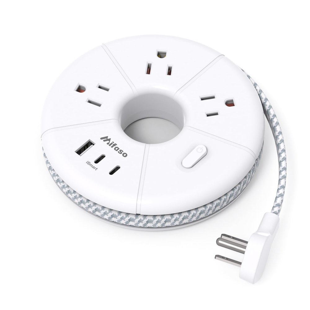 Flat Extension Cord, 5FT USB C Power Strip, Travel Power Strip - 3 AC 3 USB Ports (2 USB C) Desktop Charging Station, No Surge Protection for Cruise Ship Essentials, Dorm Room, Nightstand, Travel
