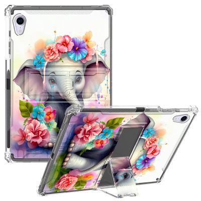 CGFGHHUY for iPad mini 6th Generation Case 8.6 inch Clear Slim Lightweight Kickstand Protective Transparent TPU Case with Pen Holder Tablet Cover for iPad mini 6 2021 - Baby Elephant Flowers
