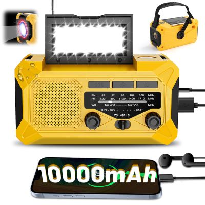 Veubew 10000mAh Emergency Hand Crank Radio with LED Flashlight Yellow
