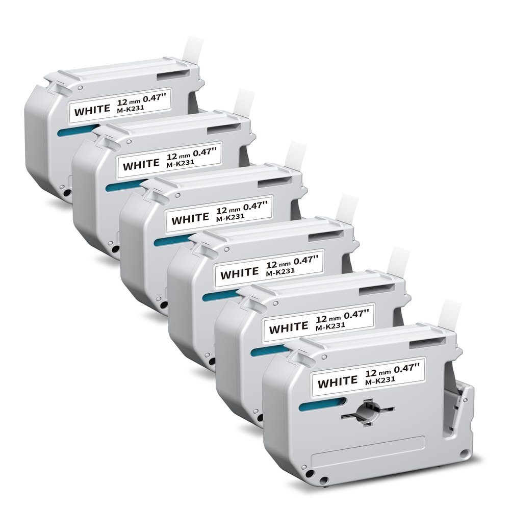 COLORTY M-K231 12mm 0.47 White Label Tape Replacement Compatible with Brother Label Tape M-K231S, Compatible with Brother Ptouch PT-M95 PT-85 PT-75 PT-65, Black on White, 26.2 Ft, 6 Pack
