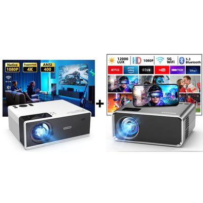 FUDONI Projector P3 and WiFi Bluetooth GC666, 5G Portable Projectors 4K Supported Native 1080P 12000L, Outdoor Mini LED Movie Projector for Home Theater, Compatible w/iOS Android Phone/TV Stick/Laptop