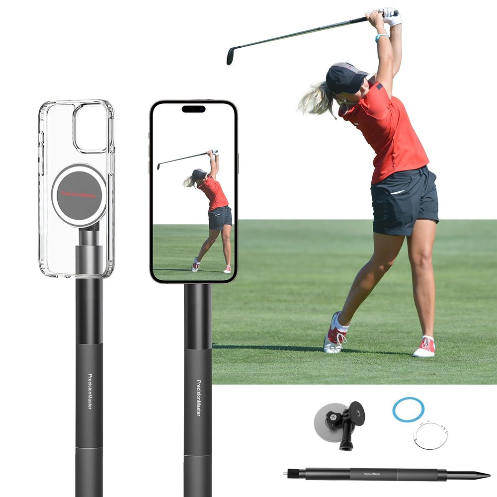 PrecisionMaster Golf Monopod Stick, Record Golf Swing with Magnetic Phone Holder, Adjustable Tripod with Spike Stake Golf Accessories Golf Swing Training, Compatible with Gopro Insta, Golf Train Aids