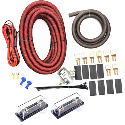225FWY 4 AWG Red Snakeskin Braided Sleeving 200 Amp Heavy Duty Auxiliary ANL Fuse Battery Isolator Kit
