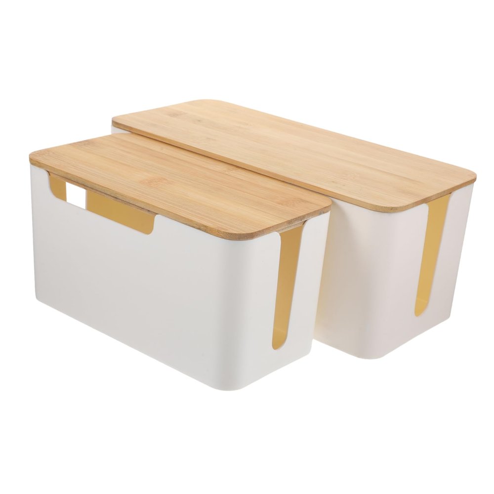 Housoutil 2pcs Box Lid Stylish Desk Cord Organizer for Home Office Storage for and Cables
