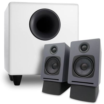 Audioengine A1 Computer Speakers with Subwoofer S8 White and DS1 Stands