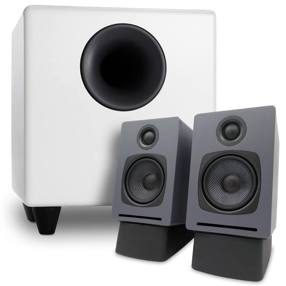 Audioengine A1 Computer Speakers with Subwoofer S8 White and DS1 Stands