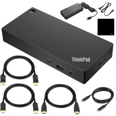 ThinkPad Docking Station 40AY0090US USB-C Dock (40AY) + UltraHD HDMI Cable + 2 Displayport Cables + Connectivity Bundle, Type-C Gen2 4K Dock