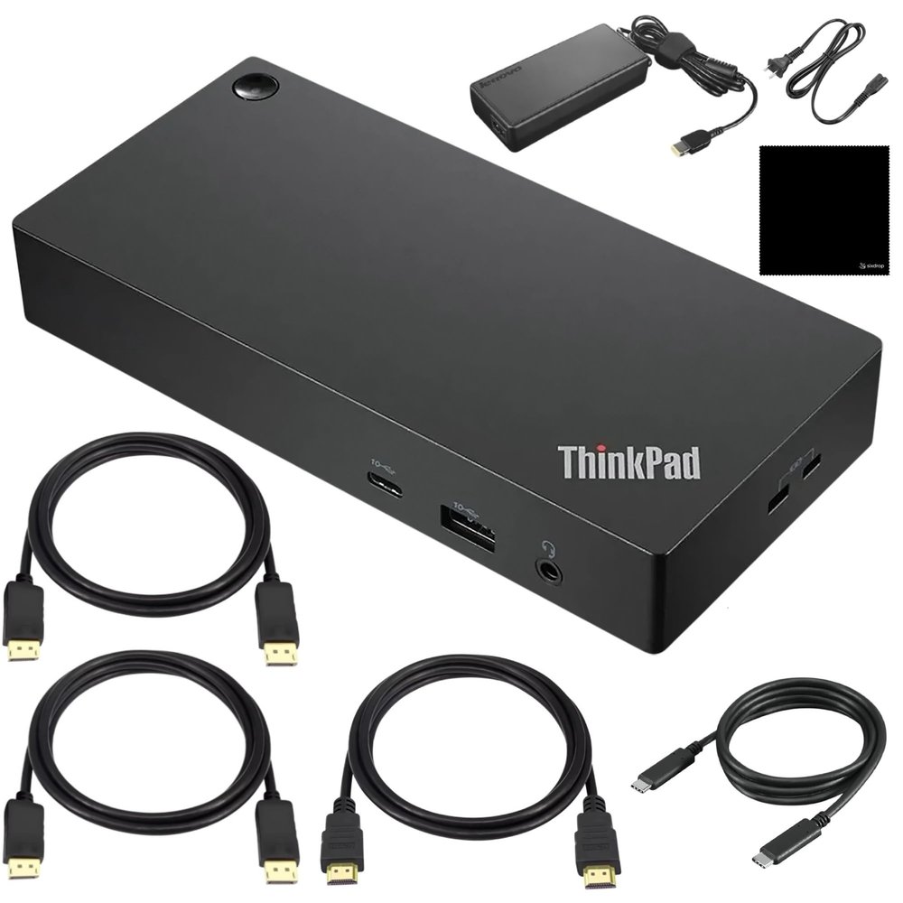 ThinkPad Docking Station 40AY0090US USB-C Dock (40AY) + UltraHD HDMI Cable + 2 Displayport Cables + Connectivity Bundle, Type-C Gen2 4K Dock