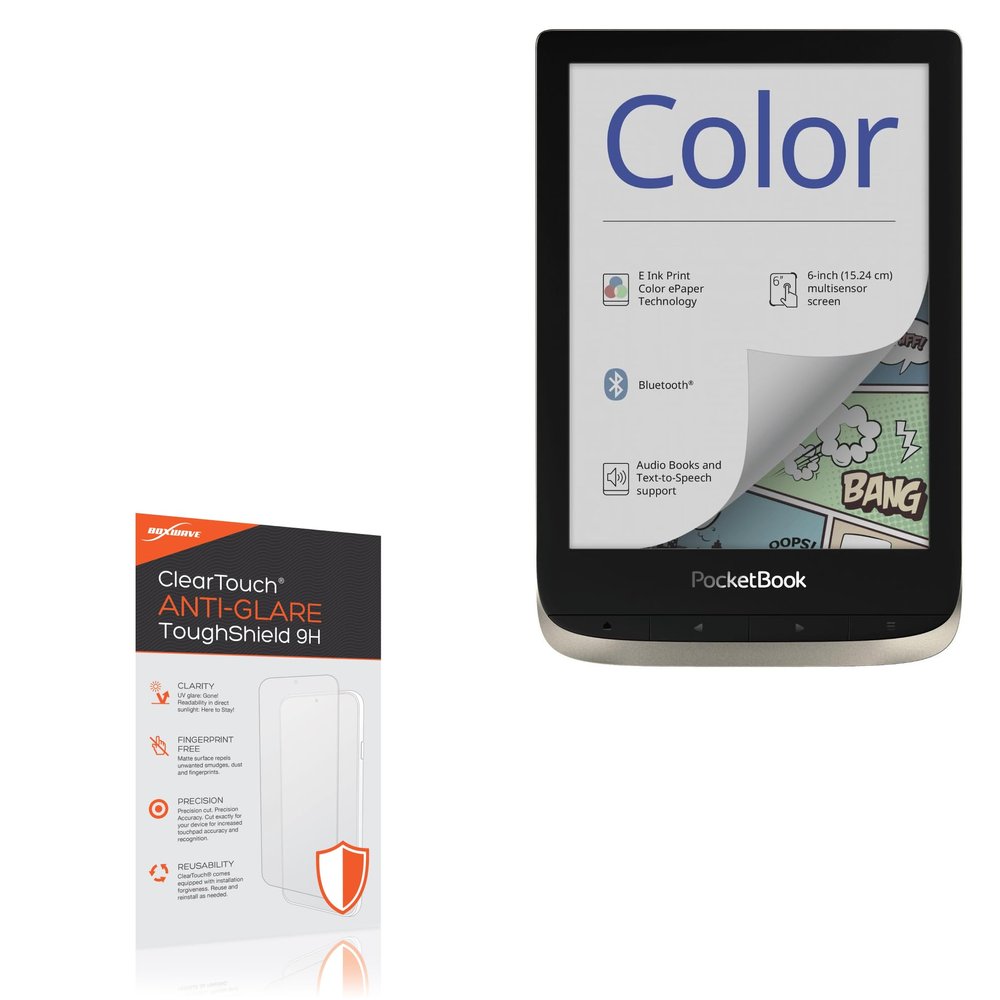 BoxWave Screen Protector Compatible with Pocketbook Color e-Reader - ClearTouch Anti-Glare ToughShield 9H (2-Pack), Anti-Glare 9H Tough Flexible Film Screen Protector
