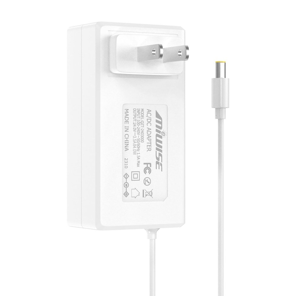 MIWISE Power Supply Adapter DC24 3.5A 84W AC to DC Converter Transformer 100-240V AC Input,for COB LED Strip, CCTV Camera,White,2.1mm X 5.5mm US Plug