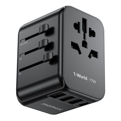 MOMAX 5-in-1 European Travel Plug Adapter, Worldwide All in One Travel Adapter, International Power Adapter Wall Charger with 3 USB A and 1USB C Charging Ports for Travel Essentials (Type C/G/A/I)