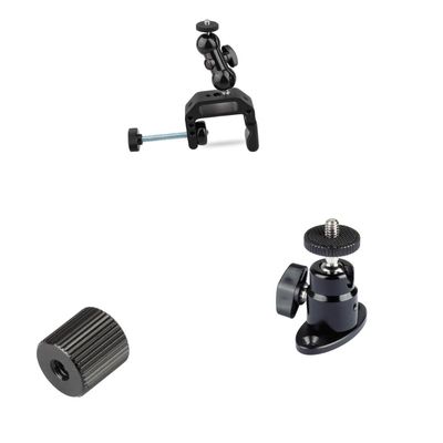 CAMVATE Camera Clamp Mount + 1/4"-20 Female Screw Double Thread Adapter + 1/4"-20 Mini Ball Head