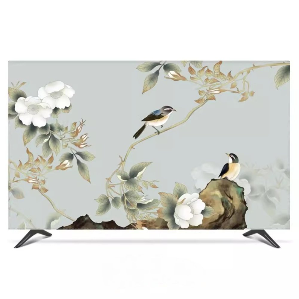ABANO 32-100in Lotus Flower Indoor TV Dust Cover, TV Cover for LCD/LED Protective Cover Liquid Crystal Display Protective Case Dustproof TV Screen Protector Bedroom Living Room Decoration