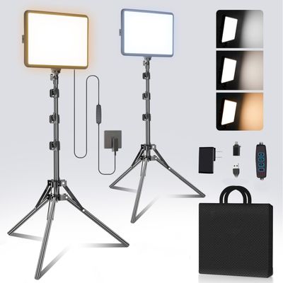 2-Pack LED Photography Lighting Kit, Arsoer 15W Bi-Color Video Light Kit, 2800-6500K LED Light CRI 97+, Studio Light with 70 Tripod Stand for Photography/YouTube/Video Recording/Content Creation