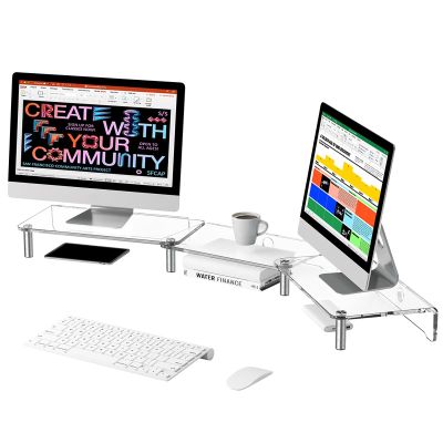 TREGOO Corner Monitor Stand Large Monitor Riser Portable for 2 to 3 Computer, Lifting Desktop Stand for Dual Monitors, Screen Rack with Adjustable Length and Angle (Color : Clear)