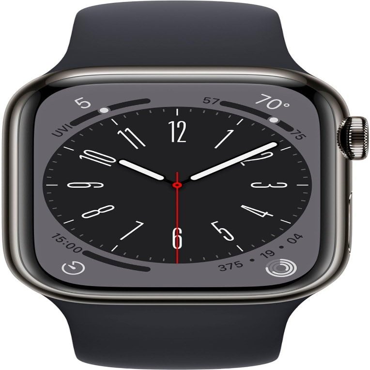 Apple Watch Series 8 [GPS + Cellular, 41mm] - Graphite Stainless Steel with Midnight Sport Band, S/M (Renewed)