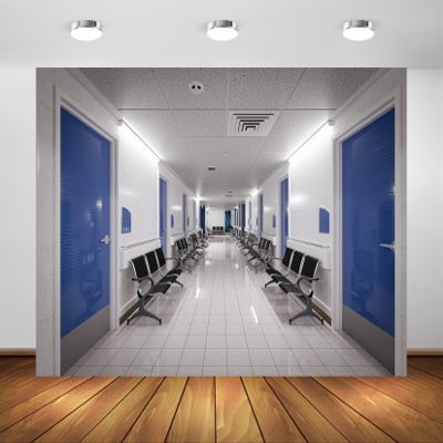 Loccor 12x10ft Fabric Hospital Backdrop Empty Corridor Modern Hospital Interior Seats Photography Background for Doctor Nurse Themed Party Decorations Photo Studio Props