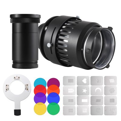 Andoer Bowens Mount Optical Snoot Conical Focalize Condenser Art Special Effects Shaped Beam Light Cylinder with 120mm F2.0 Lens Card Slot Adapter Graphics Cards Color Filters Photography Light