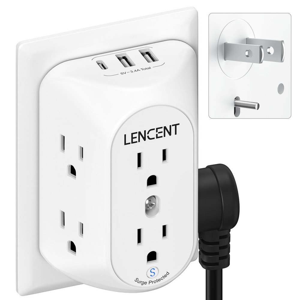 LENCENT 2 to 3 Prong Outlet Adapter, 3 to 2 Prong Grounding Adapter