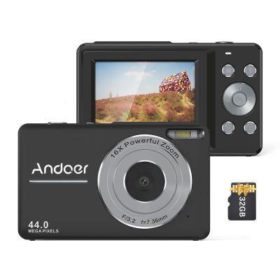 Camnoon Portable 1080P Digital Camera Video Camcorder 44MP Auto Focus 2.5 IPS Screen 16X Digital Zoom Anti-Shake Face Detect Smile Capture with 32GB Memory Card for Kids