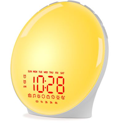 iEasy Wake up Light Sunrise Alarm Clock for Everyone, Sunrise Sunset Simulation, Sleep Aid, Dual Alarms, FM Radio, Snooze, Nightlight13 Colors 23 Sleep Sounds 28 Built-in Alarm Tone 32 Volumes Gift