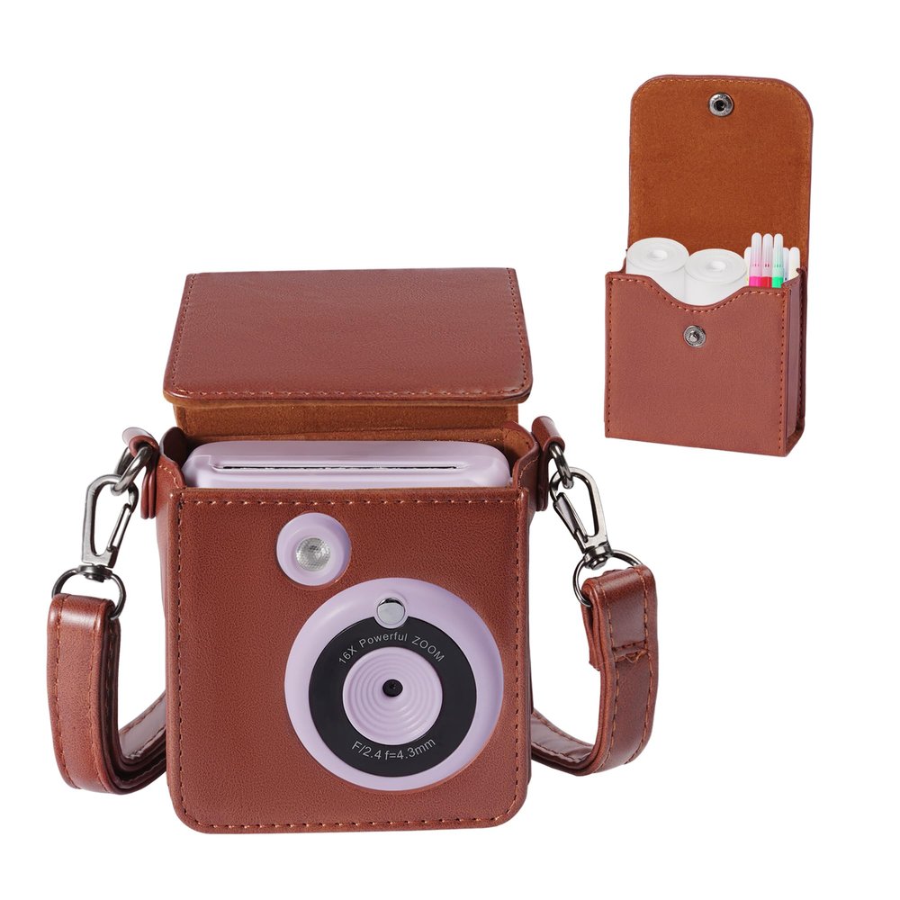 Blummy Portable Camera Case for ESOXOFFORE Instant Camera with Pouch in Same Colour for USB Cable and Coloured Pencils (Box Only) (Brown)