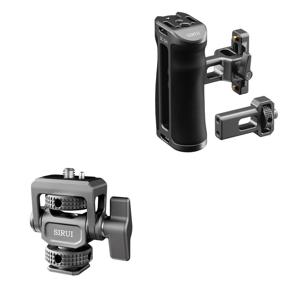 SIRUI Camera Cage Side Handle and Camera Monitor Mount with Cold Shoe Bundle