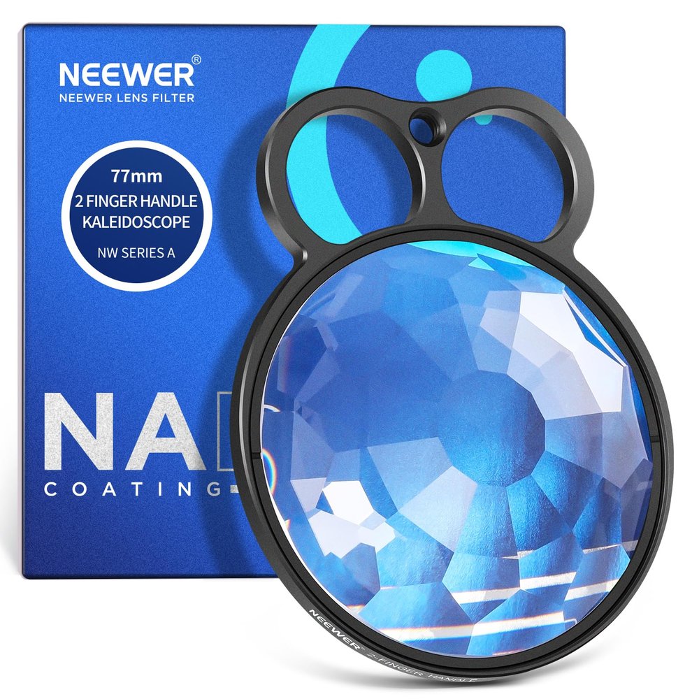 NEEWER 77mm Handheld Kaleidoscope Prism Lens Filter, Glass Prism Camera Lens Effect Filter with 2 Finger Handle, Multi Refraction, Variable Number of Photographic Subjects, DSLR Photography Accessory