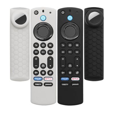 [2 Pack] CT-RC1US-21 Remote Cover with Hole for Airtag and Tile Sticker,Silicone Case for CT-95018 Alexa Voice Remote Control with Holder for Finder,2 in 1 Tracker Case for Remote(Grey+Black)