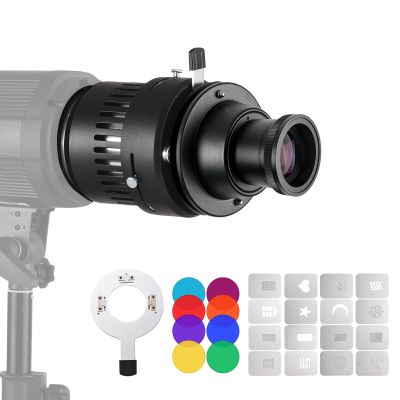 Andoer Bowens Mount Snoot Optical Focusing Condenser with 85mm Lens F2.4 Card Slot Adapter 16 Graphics Cards and 8 Color Filters Photography Light Accessories