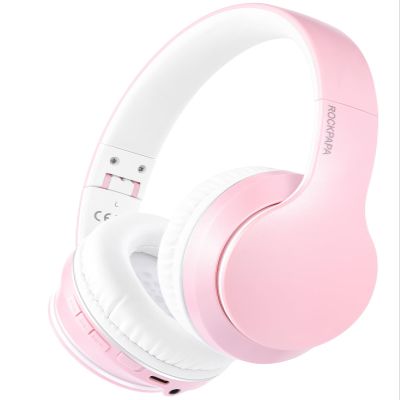 rockpapa E7 Over Ear Wireless Bluetooth Headphones with Mic Without Travel Case, Foldable Wired/Wireless Headphones with Microphone for Kids Childrens Boys Girls Teen Youth Adult Pink White