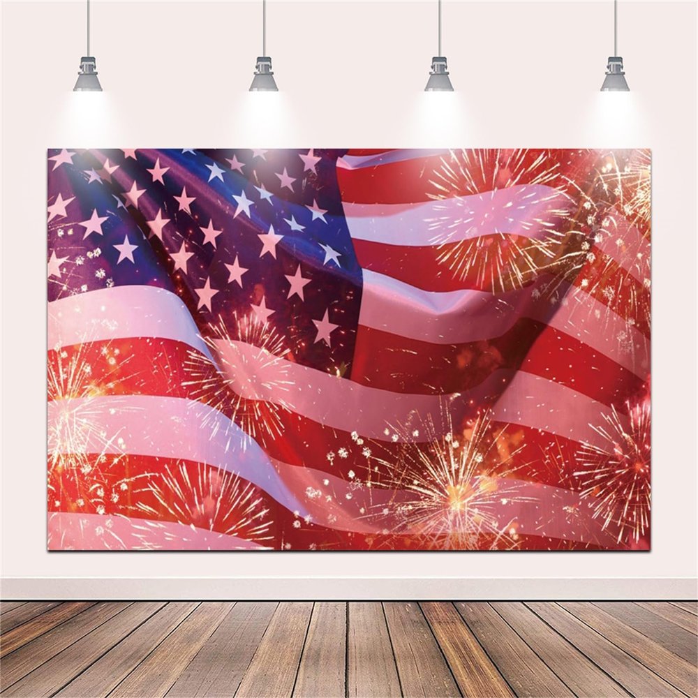 ZJRBJB 12x10ft Independence Day Backdrop Fireworks US Flag Veterans Day Photography Background 4th of July Patriotic Party Decorations Banner Photo Studio Props