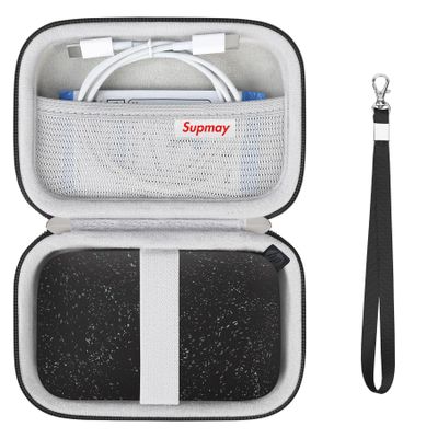 Supmay Hard Carrying Case for HP Sprocket Portable 2x3 Instant Color Photo Printer, Wireless Bluetooth Portable Printer, Storage Holder Bag with Mesh Pocket for Photo Paper, USB Cable, Black
