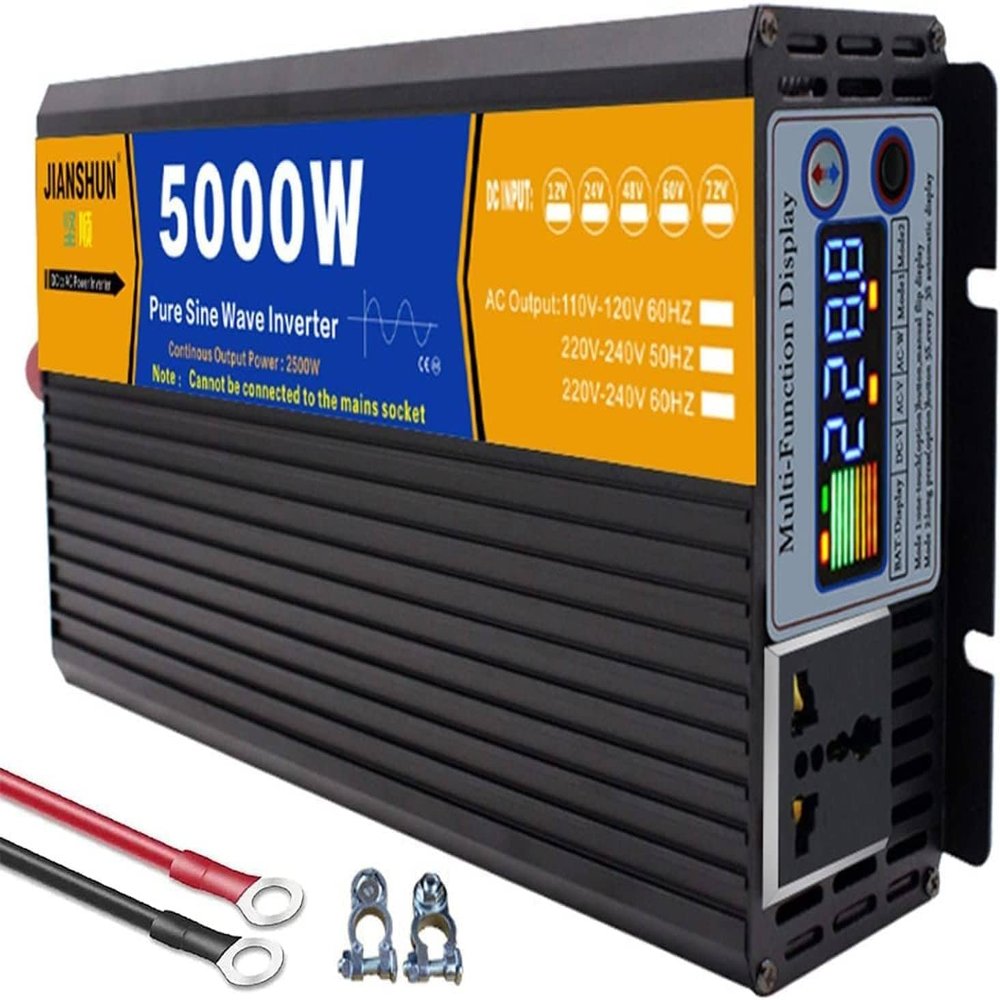 3000 4000 5000 6000 8000 Watt Pure Sine Wave Car Power Inverter 12V 24V 48V 60V DC to 110V 220V AC with LCD Display and AC outlets for Tablets Laptops Smartphones,5000W-60Vto220V