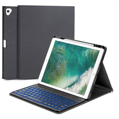 QYiiD iPad mini Keyboard Case Compatible with iPad mini 5/4/3/2/1, 7 Color Backlight, Wireless Detachable Folio Keyboard Cover [Droplet Shape] with Pencil Holder for iPad mini 5/Mini 4, Black