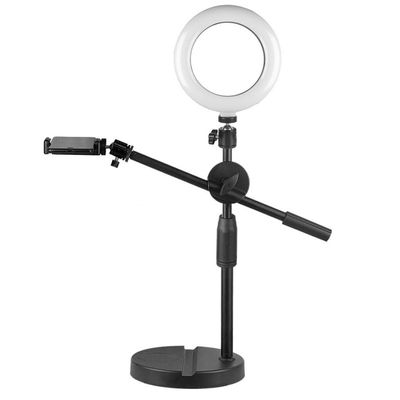 Desk Ring Light for Meetings10 InchSelfie Ring Light with Stand and Phone Holder for Laptop, Desktop Computer Ring Light for Makeup/Video Recording/Video Calls/Live Streaming,Black-Retractable