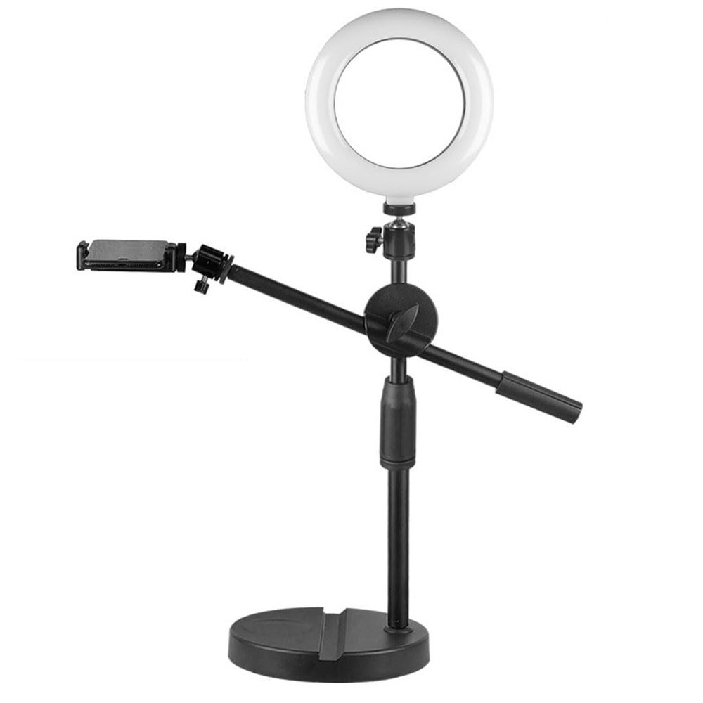 Desk Ring Light for Meetings10 InchSelfie Ring Light with Stand and Phone Holder for Laptop, Desktop Computer Ring Light for Makeup/Video Recording/Video Calls/Live Streaming,Black-Retractable