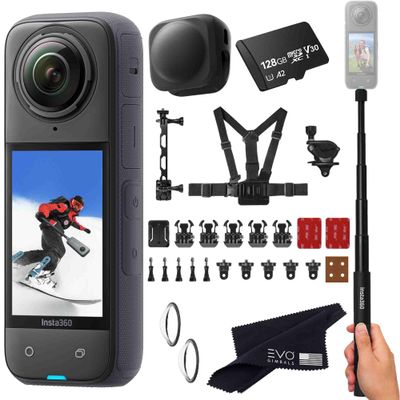 Insta360 X4 Snow Bundle- 8K Waterproof 360 Action Camera with 1/2"" 48MP Sensors, 8K 360 HDR Video, 72MP 360 Photo, |Includes New Snow Bundle, Selfie Stick, Lens Cap (128GB), Black