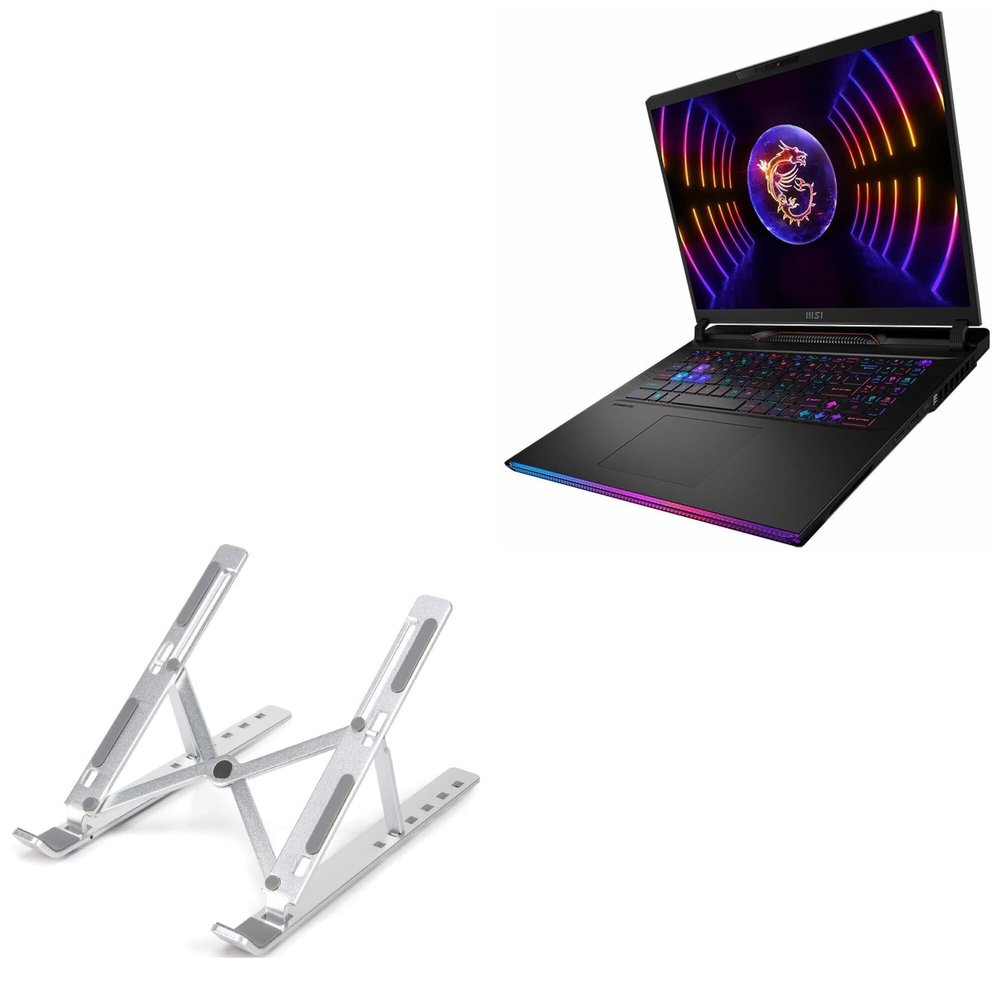 BoxWave Stand and Mount Compatible with MSI Raider GE78 - Compact QuickSwitch Stand, Portable Multi Angle Viewing Foldable Riser - Metallic Silver